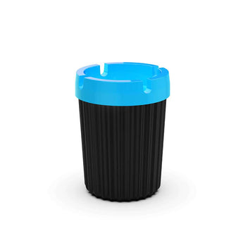 Universal Car ASHTRAY with a sleek black design and blue top for easy disposal of cigarette butts