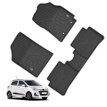 Car Floor Mats for Hyundai I-10 Grand set in black rubber designed for durability and easy cleaning