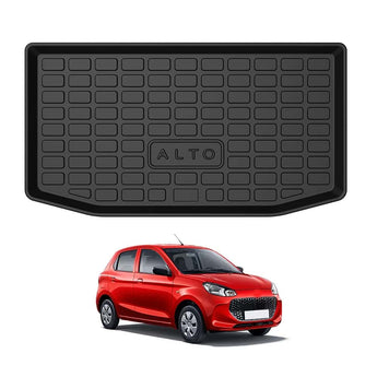 Durable Car Trunk Mat for Maruti Suzuki Alto K-10 designed to protect the vehicle's trunk from dirt and spills