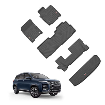Car Floor Mats for MG Hector Plus (7 Seater) in black rubber design for all-weather protection