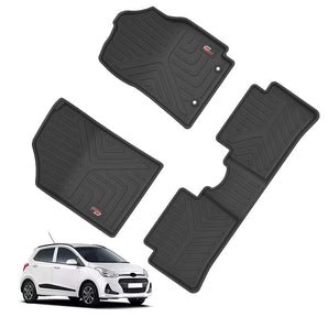Car Floor Mats for Hyundai I-10 Grand set in black rubber designed for durability and easy cleaning