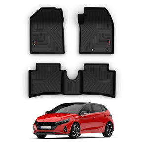 Car Floor Mats for Hyundai I-20 in Black Rubber, Custom Fit for 2020 Onwards Models