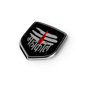 Mahakal Badge for Car & Bike featuring a striking black design with red accents