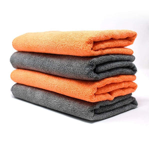 Stack of Microfiber Cloths for Car & Bike in orange and gray for effective cleaning and polishing