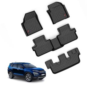 GFX Life Long All Weather Car Floor/Foot Mat For TATA Safari 2020 Onward Custom Fit Custom Fit (Black) (Set of 4 Pcs) 6 seater