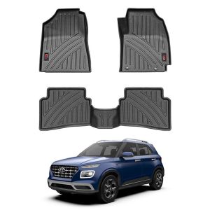 GFX Life Long All Weather Car Floor/Foot Mat For Hyundai Venue 2019 Onward Custom Fit (Black) (Set of 3 Pcs)