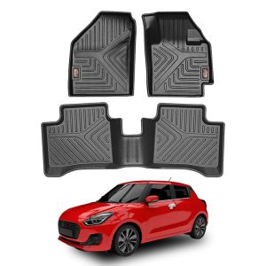 GFX Life Long All Weather Car Floor/Foot Mat For Maruti Suzuki Swift 2018 Onward Custom Fit (Black) (Set of 3 Pcs)