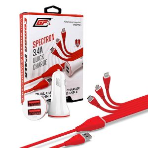 GFX Spectron Car Charger and Cable Trion (3-in-one) Charging Cable Type C, Type-B & lightining Type A (Red)