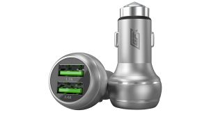 GFX Mobile Charger Zest Dual Output Car Mobile Charger Silver Metal Car Charger for Emergency Window Break